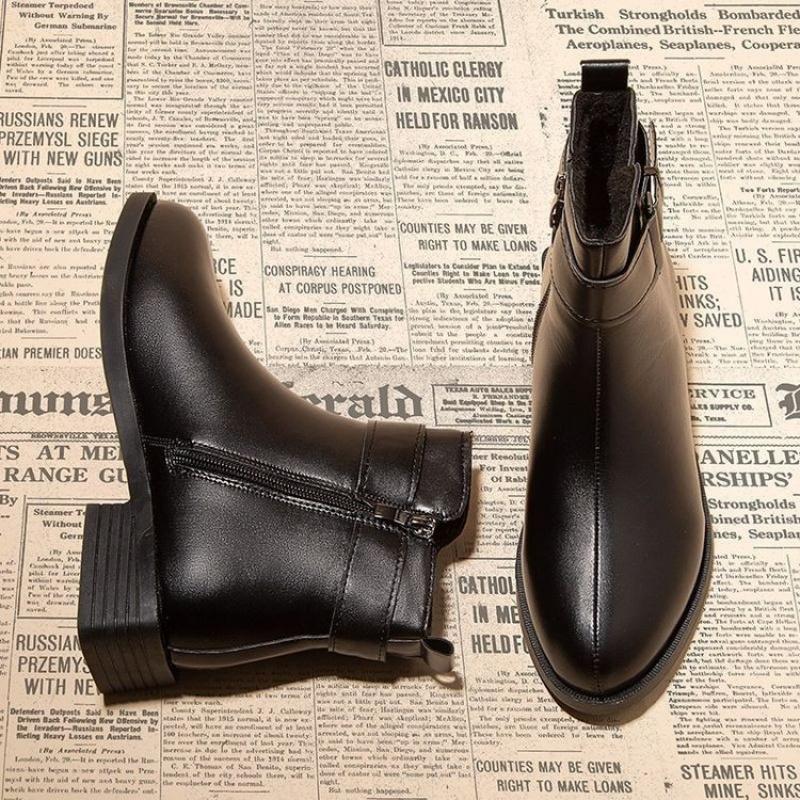 New Women'S Chunky Heel Ankle Boots - Side Zipper & Belt Buckle Slim Fit Fashion Boots, Versatile Fall/Winter Booties