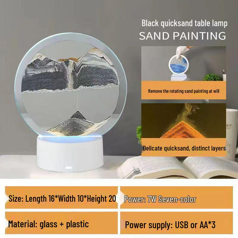 3D Flowing Sand Night Light - Artistic Desktop Decoration Lamp for Bedroom Ambiance