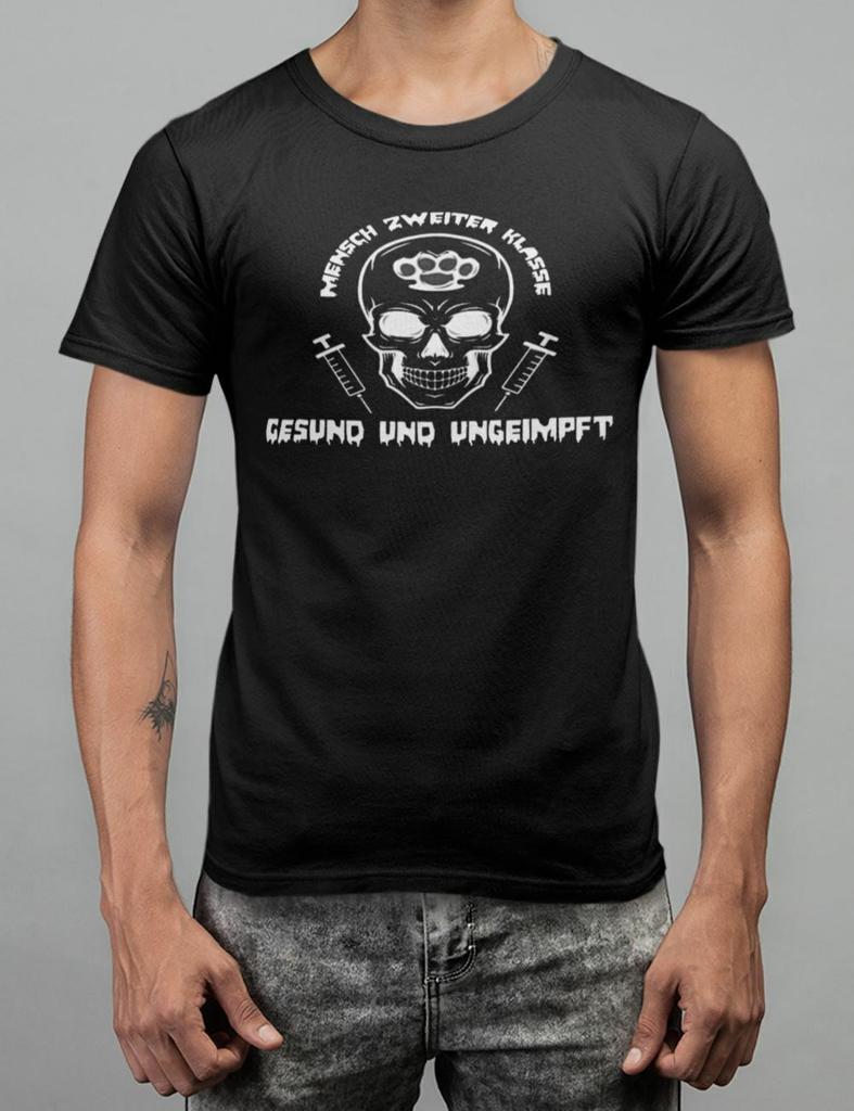 Corona Unvaccinated and Healthy Skull T-Shirt Mens Womens Tees Top Mens Organic Cotton
