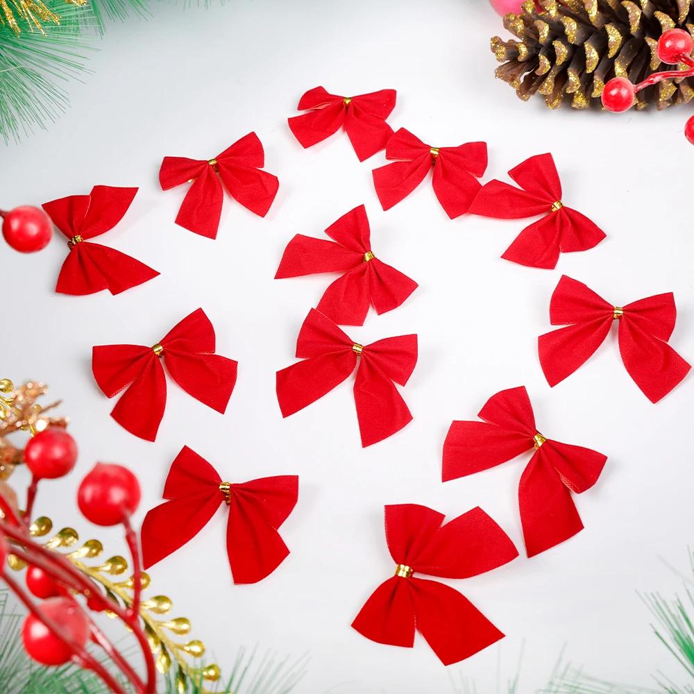 12Pcs Christmas Bow Tie Ornaments Christmas Tree Pendants Gift Bag Decoration New Year Christmas Wedding Handmade Festival Tie