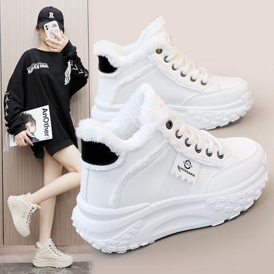 New 2023 White Shoes Mid-Top Ins Fashionable Student Board Shoes Thick Bottom Muffin Height Increasing Snow Boots