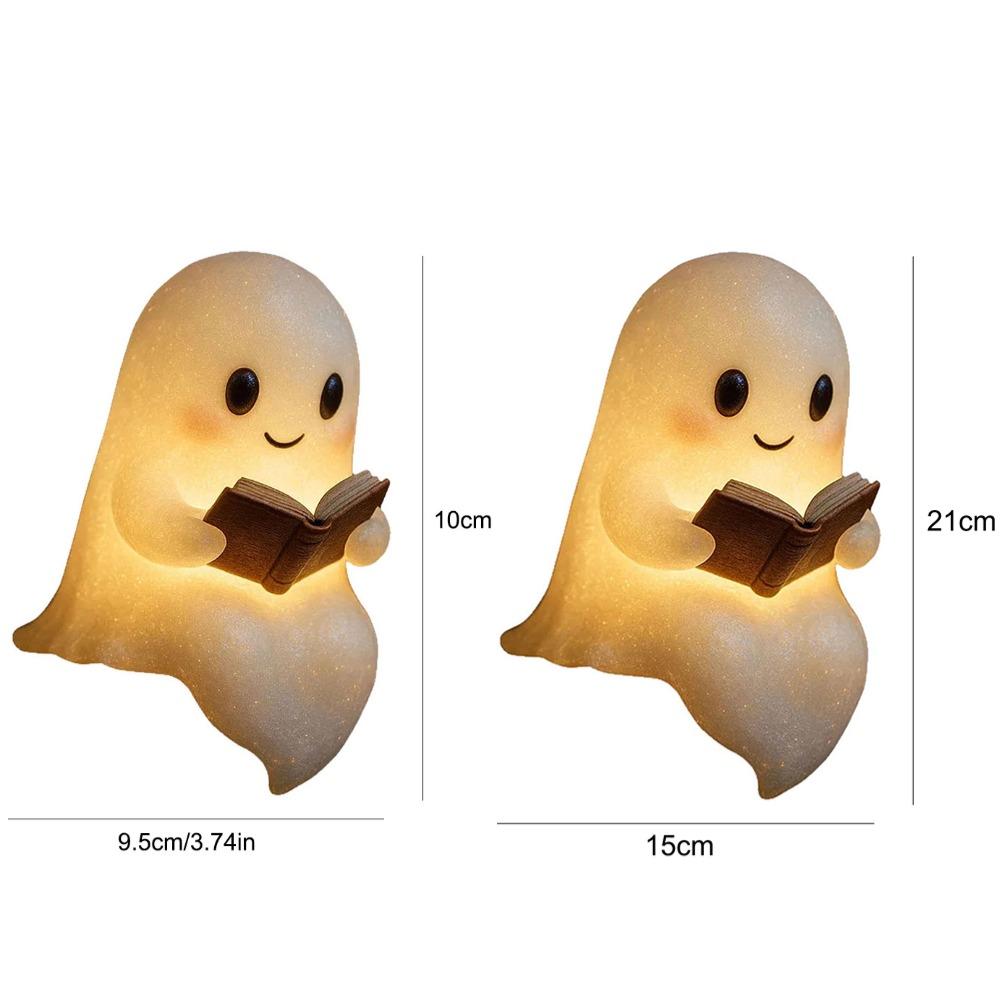 Halloween Cute Ghost Reading Lamp Resin LED Night Light Spooky Desk Light Ornaments For Bedroom Decor Halloween Party Gifts