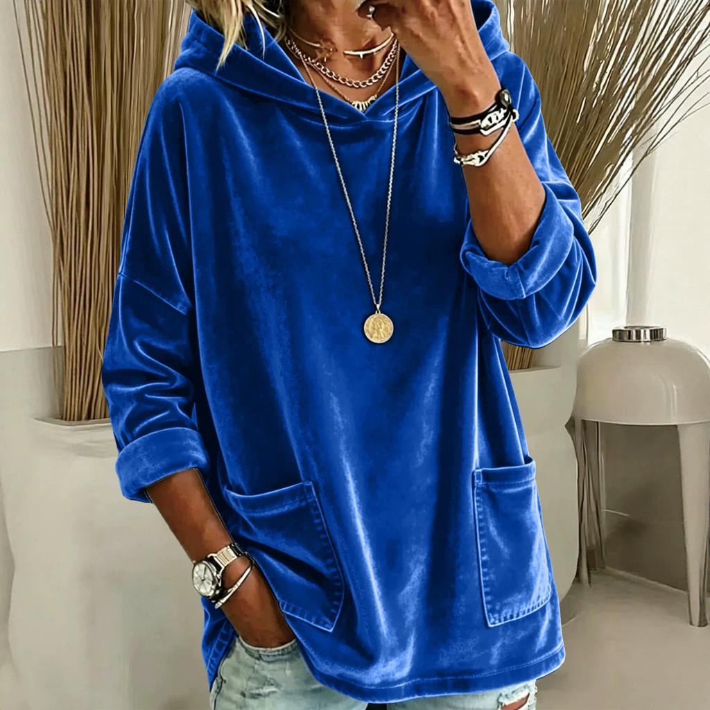 New Autumn Fashion Casual Long Sleeve O-neck Solid Color Loose Fit Velvet Drawstring Hoodies