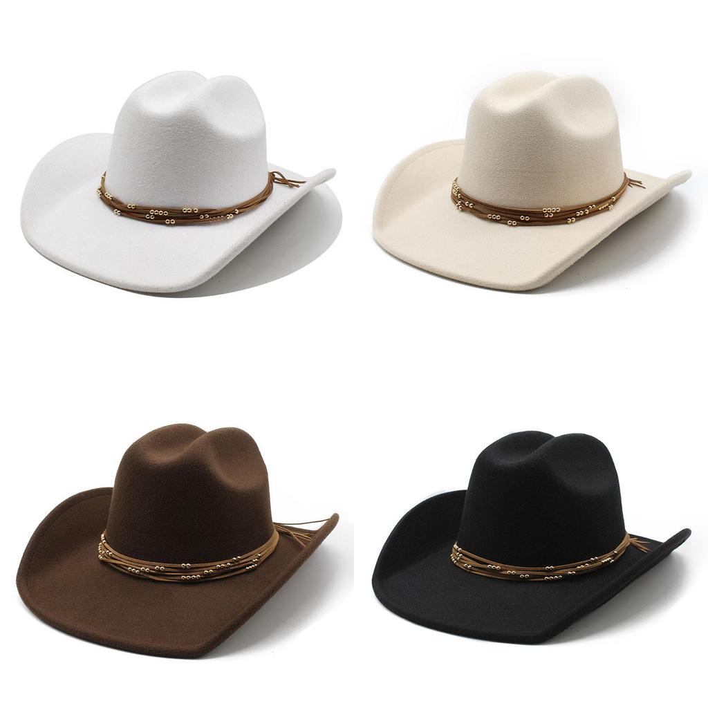 Classic Wool Felt Western Cowboy Hat With Wide Brim For Summer Outdoor Activities