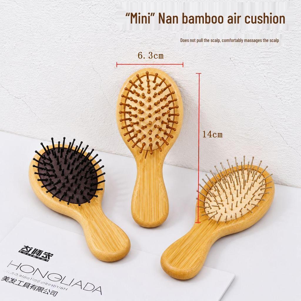 In-Stock Nano Bamboo & Fir Wood Mini Scalp Massage Comb - Portable, Anti-static, Customizable Logo