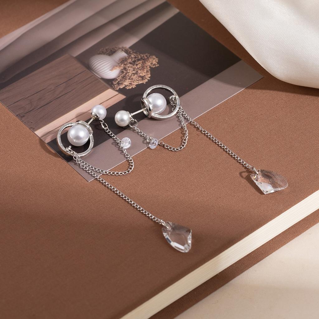 Premium Claw Zirconium Fringed Earrings For Women'S Light Luxury Temperament Long Pearl Round Face Thin Earrings For Women