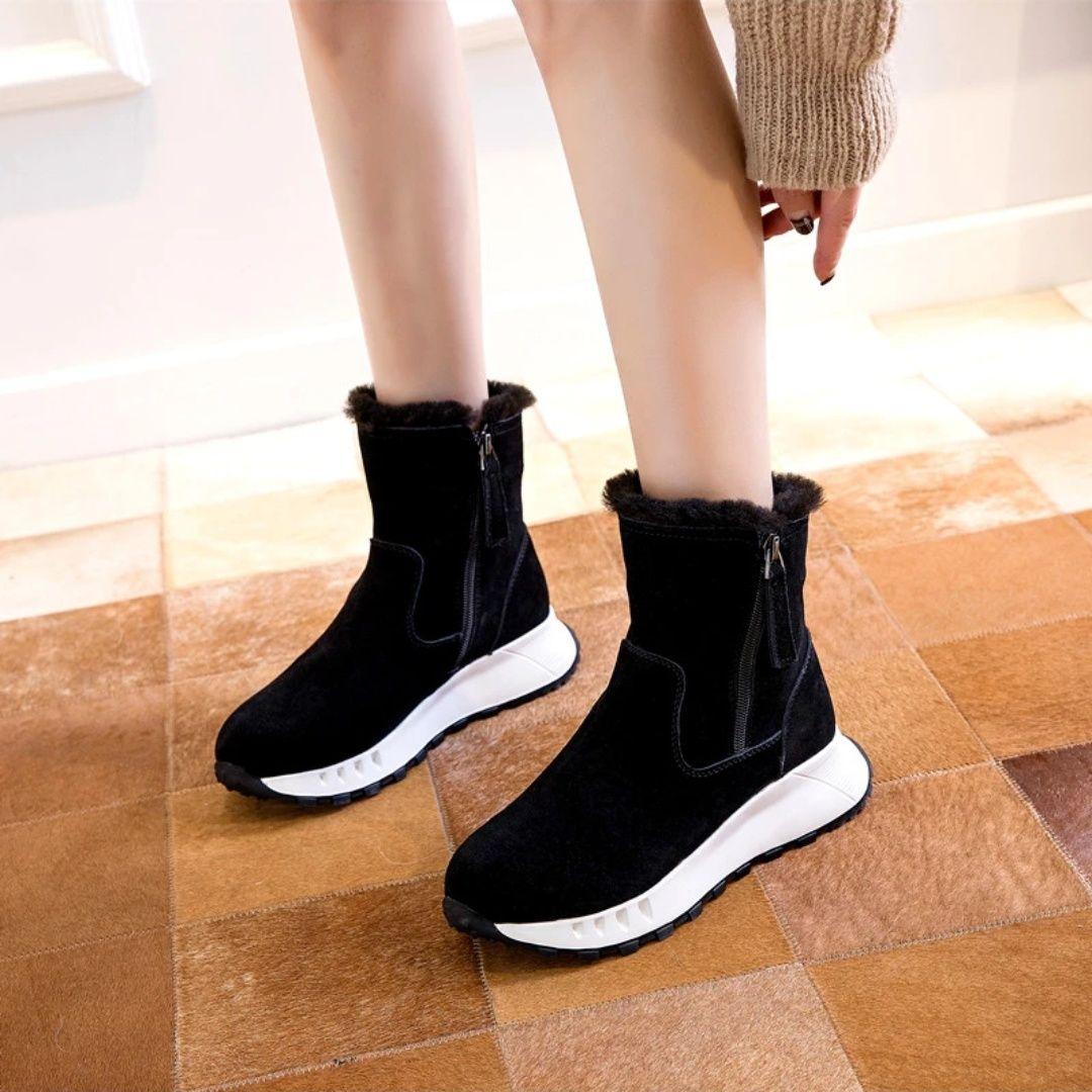 Зимние сапоги для женщин модные ретро-ботинки с толстой подошвой легкие нескользящие плюшевые теплые удобные повседневные из хлопка 35 чёрный 2154₽