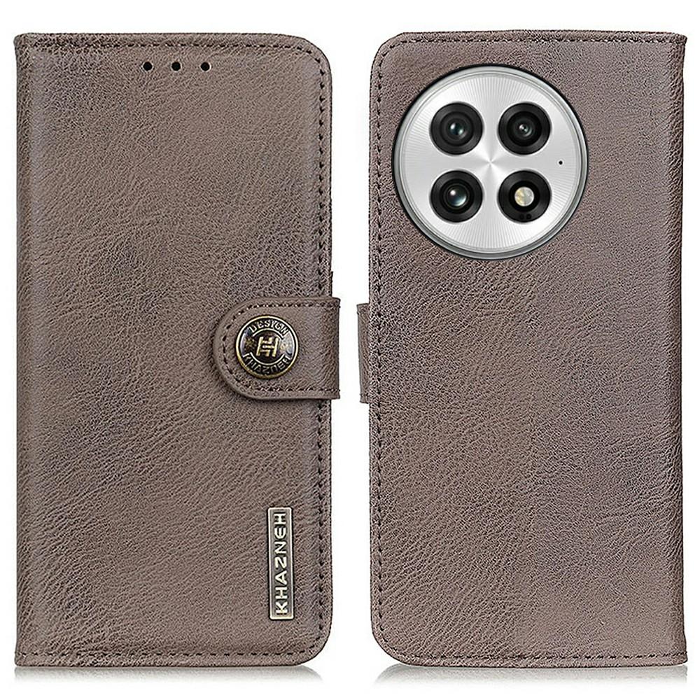 

KHAZNEH For OnePlus 13 Wallet Case Cowhide Texture Leather Flip Phone Cover Khaki