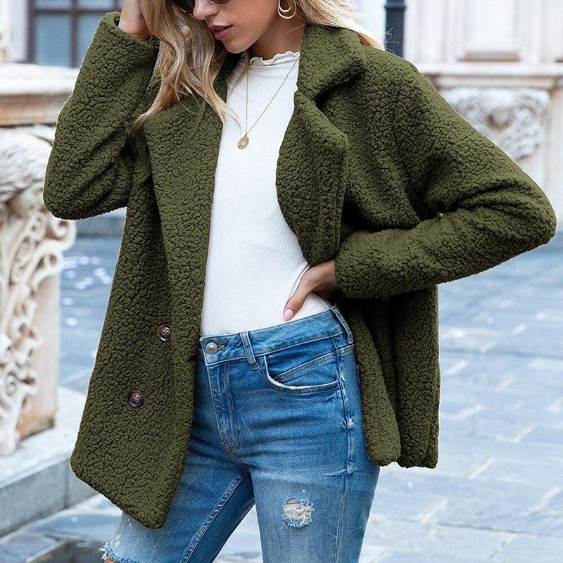 Elegante Nepbont Kasjmier Vrouwen Jas Herfst Winter Warm Effen Kleur Vrouwelijke Pluche Overjas Pocket Casual Teddy Bovenkleding 22942