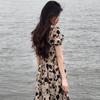 YYFS Women's Fashion Summer Spring Flower Pattern Print Short Sleeve High Waist Casual Dresses