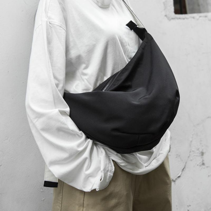 Casual Nylon Hobo Crossbody Bag for Women  Zipper Chest Pack Waterproof Shoulder Bag Travel Half Moon Bag for Female