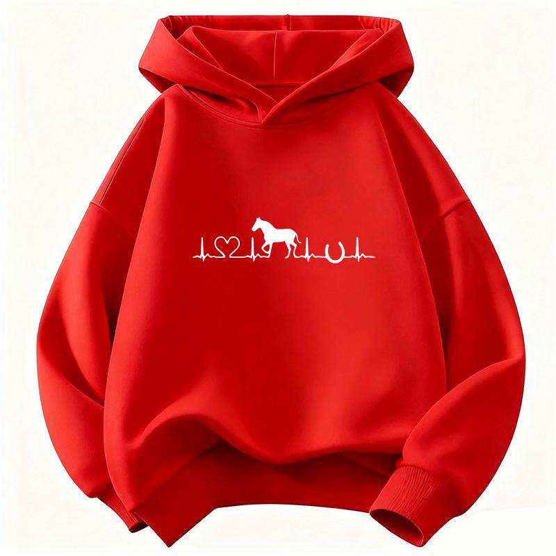 Sweat à capuche Design Cœur d'Amour Cheval pour Enfants Chat Sweat à Capuche Enfant pour Garçons Filles Automne Animal de Dessin Animé Sweats à Capuche Décontractés