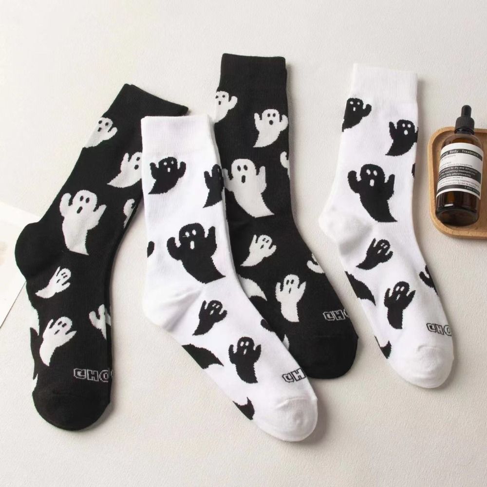 Streetwear Halloween Ghost Socks Cartoon Mid-Calf Socks Sweat Absorbent Socks Women  Students