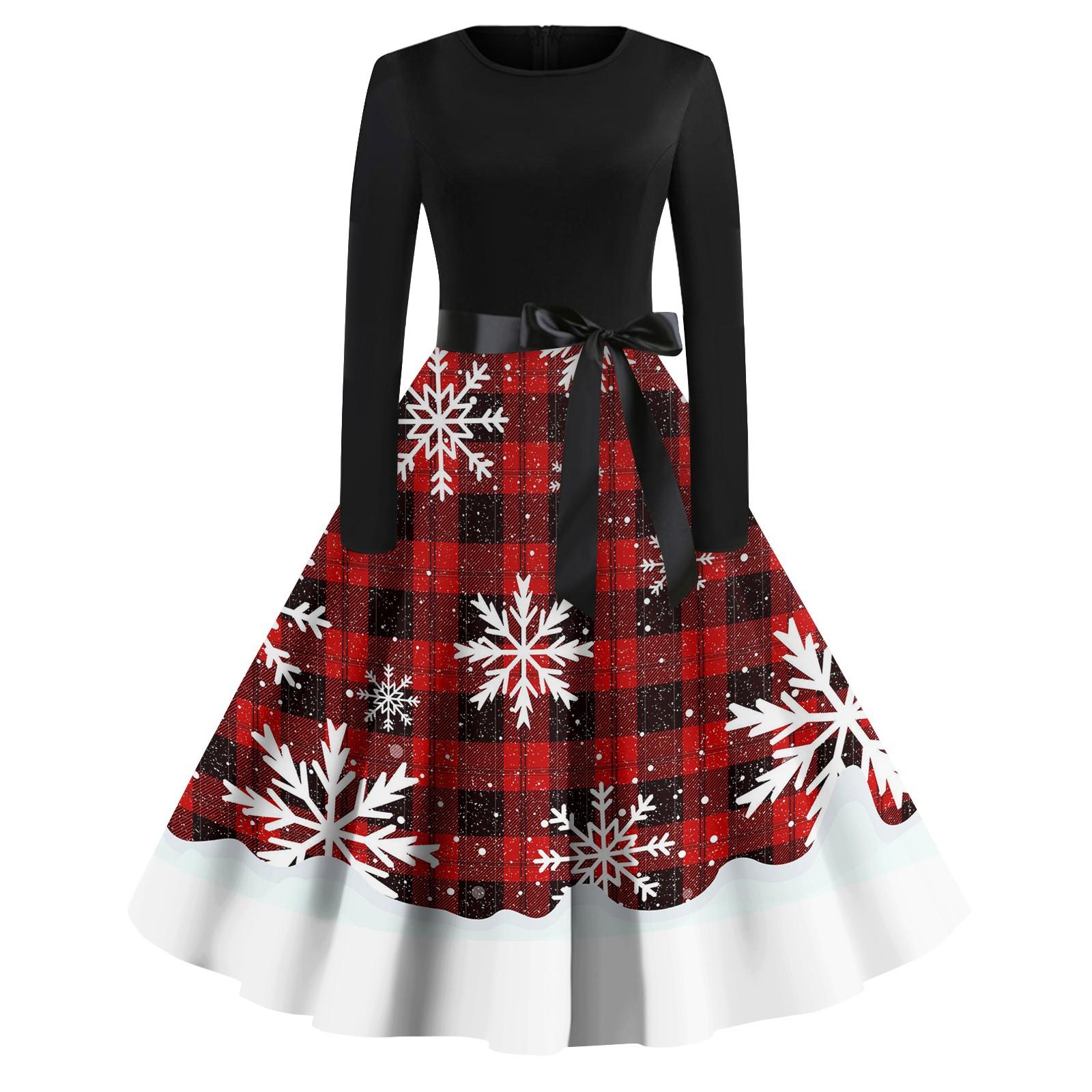 

Женское повседневное и модное платье с длинными рукавами и R-образным вырезом с принтом снежинок XL