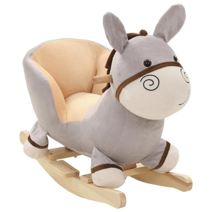 VidaXL Rocking Donkey with Backrest Plush 60x32x55 Cm Grey 80222
