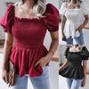 Damen Unifarbene Quadratischer Ausschnitt Laternenärmel Rüschensaum Lässiges Sommer Chiffon Blusenoberteil