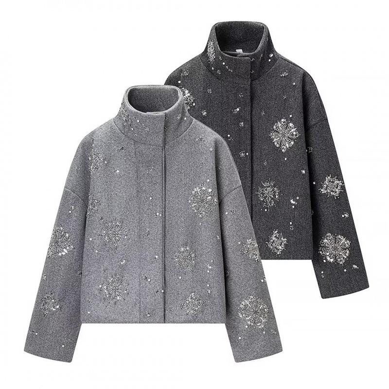 2025 Winter European & American Style Sequin Woolen Jacket