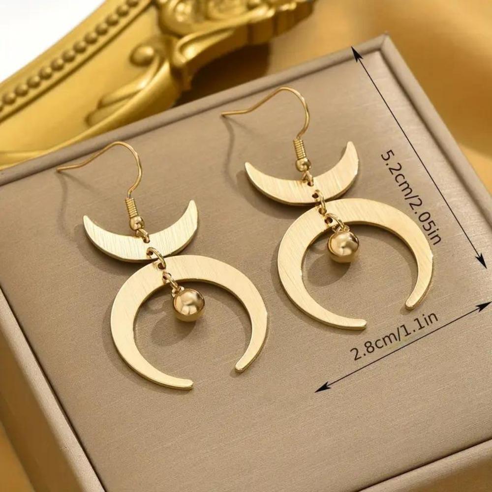 Bohemian Gold Color Asymmetrical Crescent Moon Bead Charms Dangle Earrings for Woman Korean Geometric Designer Jewelry Colorfast