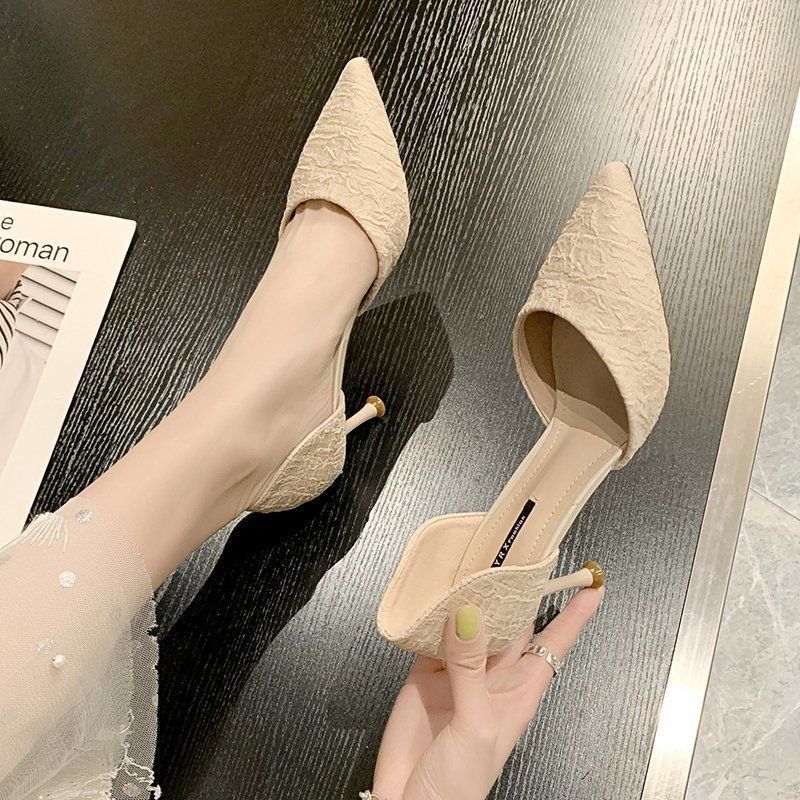 New versatile small fresh pointed single shoes summer French girl shallow mouth hollow high heels women's stiletto