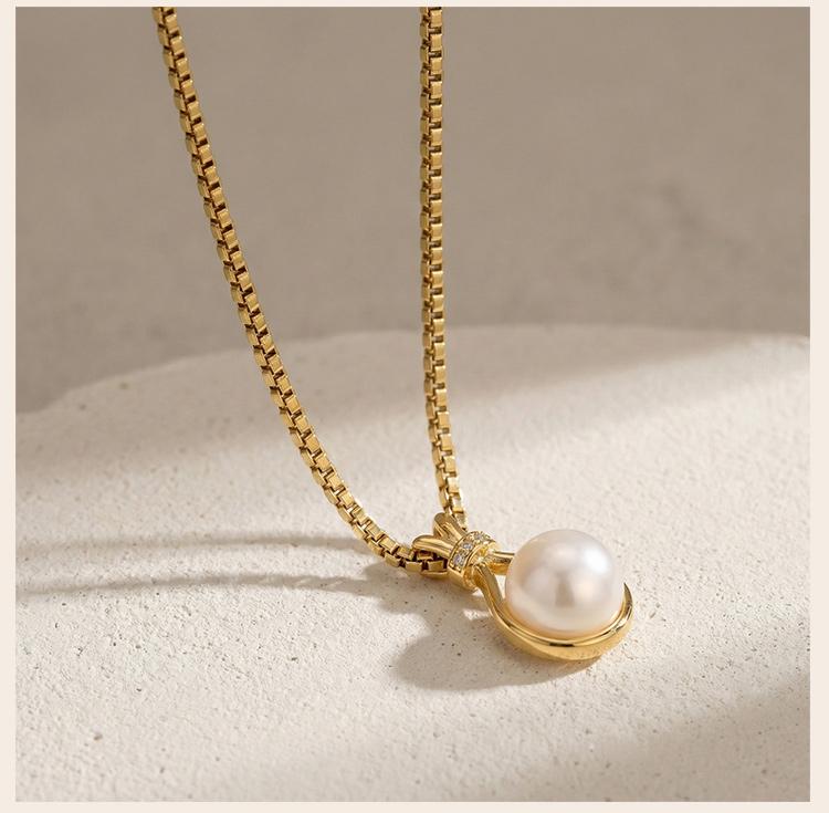 Trendy Gold Stainless Steel Faux Pearl Necklace Pendant, Minimalist Choker, Women's Party Jewelry for Dropshipping