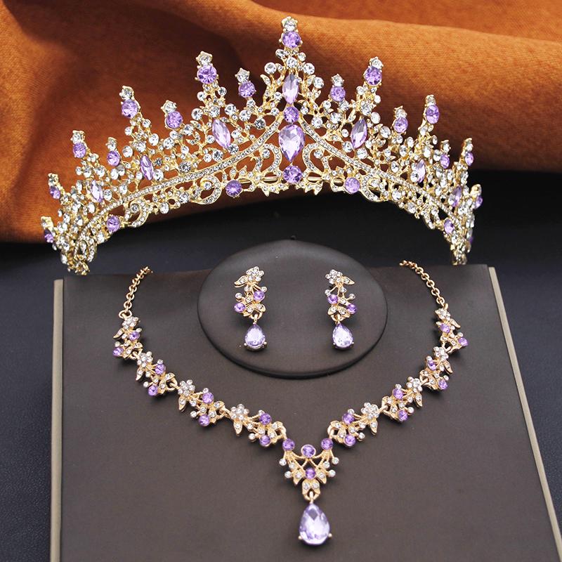 Gorgeous Crown Bridal Jewelry Set for Women Tiaras Birthday Wedding Dress Crowns and Choker Necklace Earrings Set Accessories