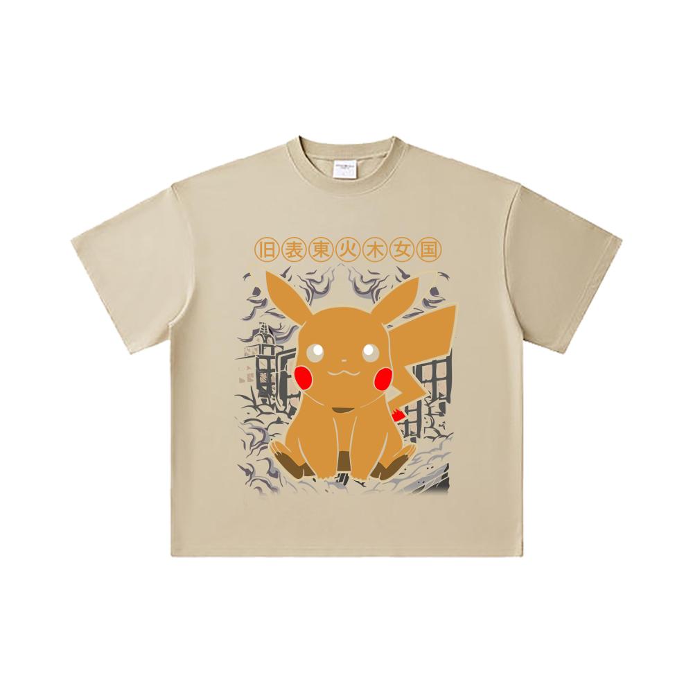 260 GSM Double Yarn 32 Count 100% Cotton Pokemon V22 Pikachu Print Unisex Heavy Cotton T Shirt
