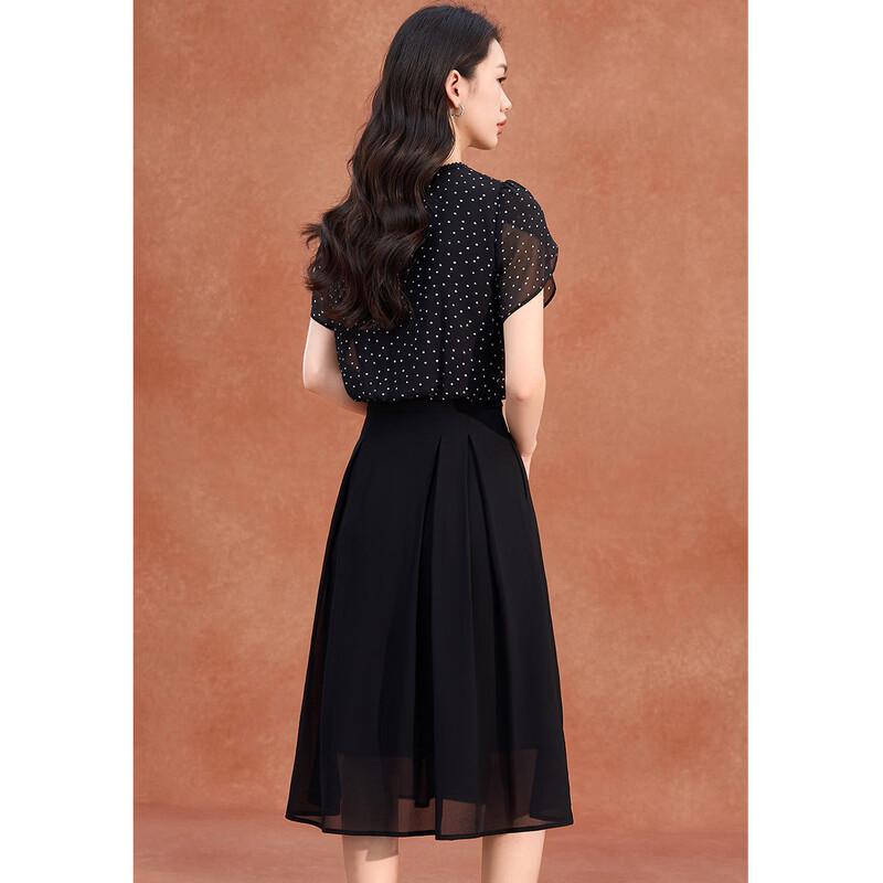 Women's Elegant Mesh Polka Dot A-Line Midi Dress