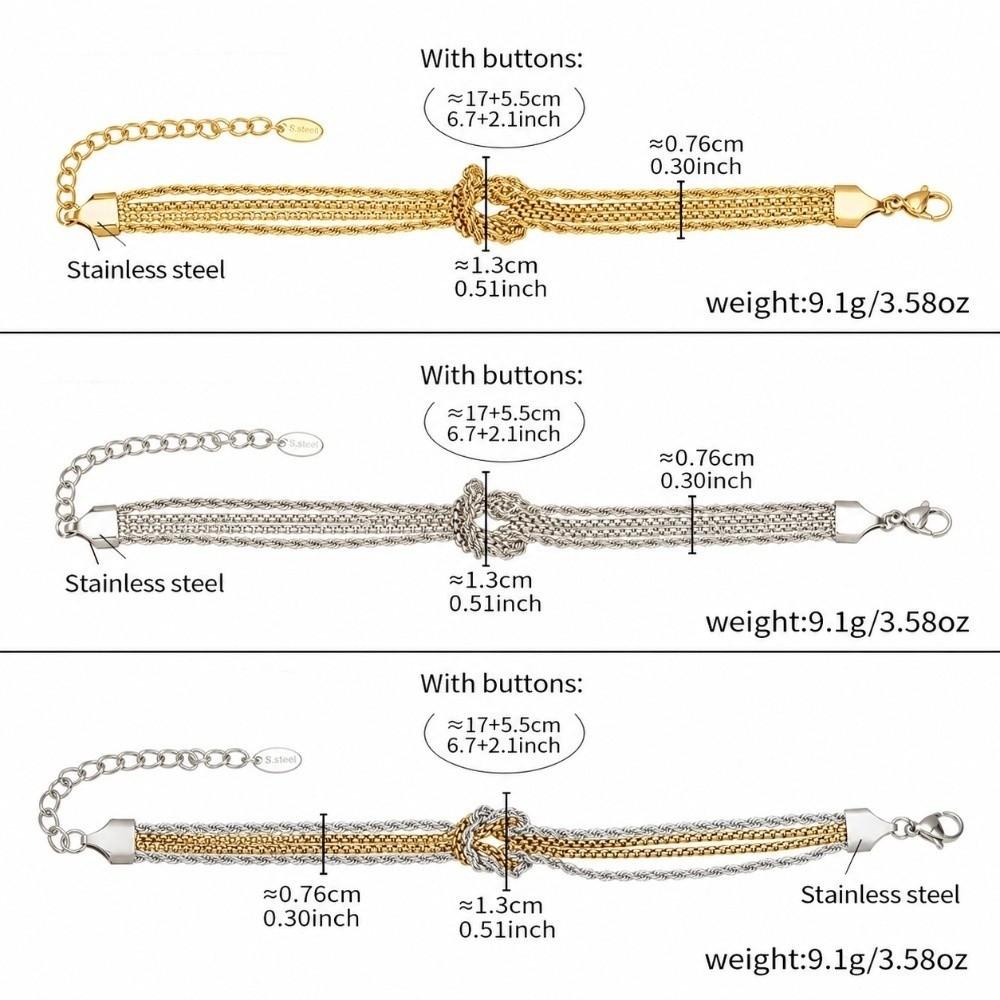 18K Gold Plated Love Knot Bracelet 4 String Twisted Knot Charm Bracelet Daily Wear