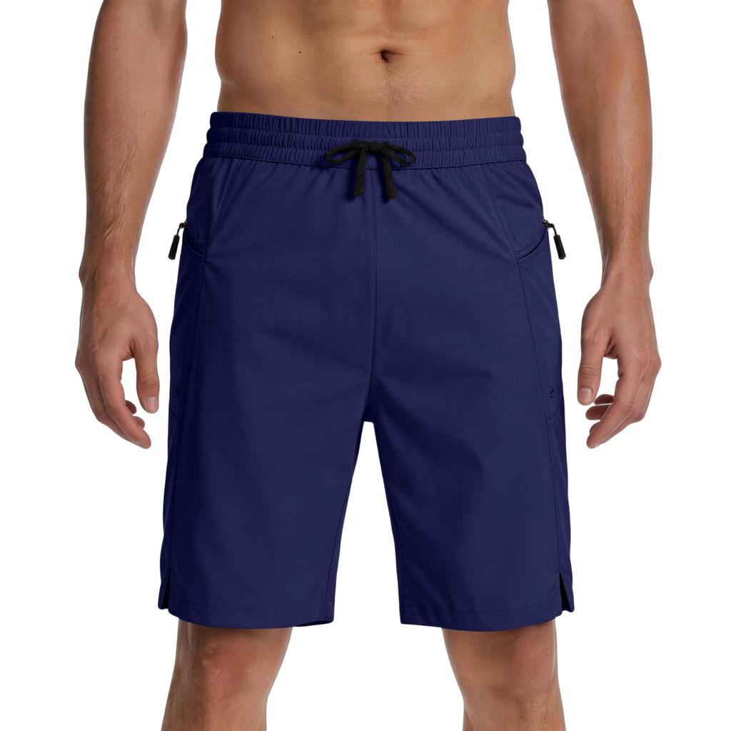 Men's Lightweight Quick Dry Sport Shorts with Zipper Pockets Elastic Waistband Breathable Fabric Casual Five Inch Inseam