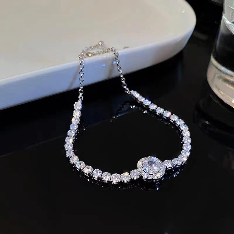 Korean Style Silver Bracelet with Full Diamonds – Luxury, Niche Design, Cool Winter Fashion