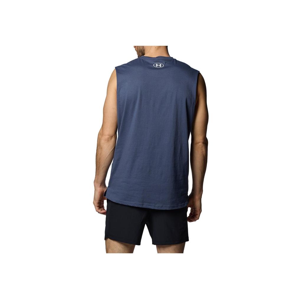 Under Armour Project Rock Show Your Work Potisk písmen Kulatý výstřih Tréninková bezrukávová vesta Pánské vesty Downpour-Gray 1385939-044