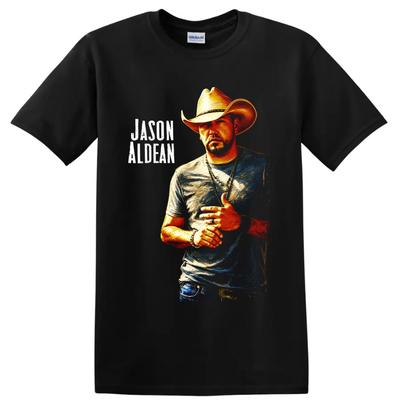 Jason Aldean Country Singer Cowboy Hat Portrait Graphic T Shirt Concert Fan Tee