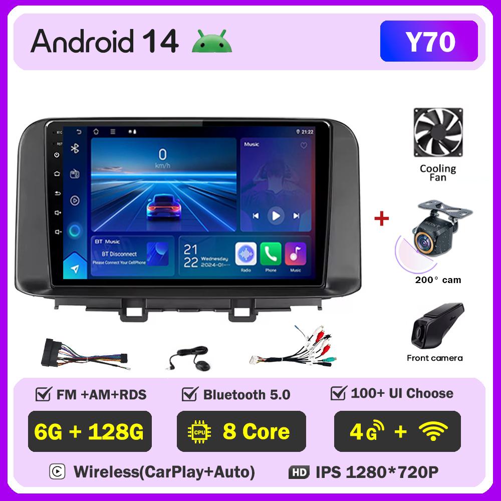 For Hyundai Encino Kona 2017 2018 2019 Android 14 Car Stereo GPS 8 Core Touch Screen CarPlay Android Auto No DVD Touch Screen