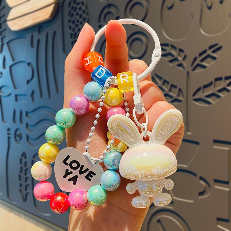 Cute Cartoon Rabbit Bead Bracelet Keychain Adorable Couple Backpack Accessories