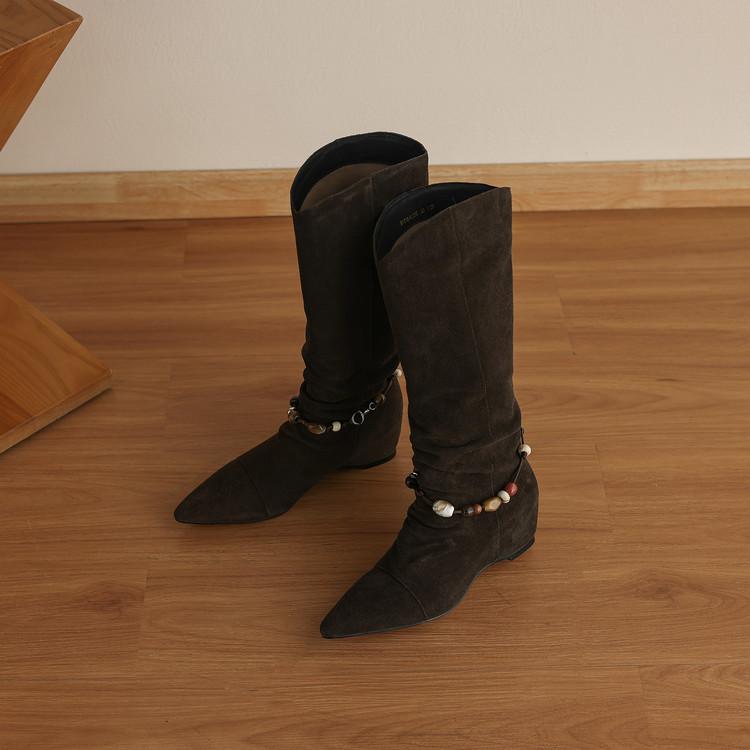 Pointed Chelsea boots inner heightening boots women s 2025 autumn and winter new retro niche Maillard western cowboy boots 39 темно-коричневого 21690₽