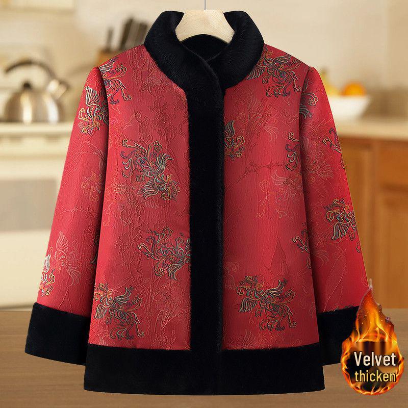 Fleece-Lined Winter Jackets for Middle-Aged & Elderly Women - Reversible Chinese Style Coats XL