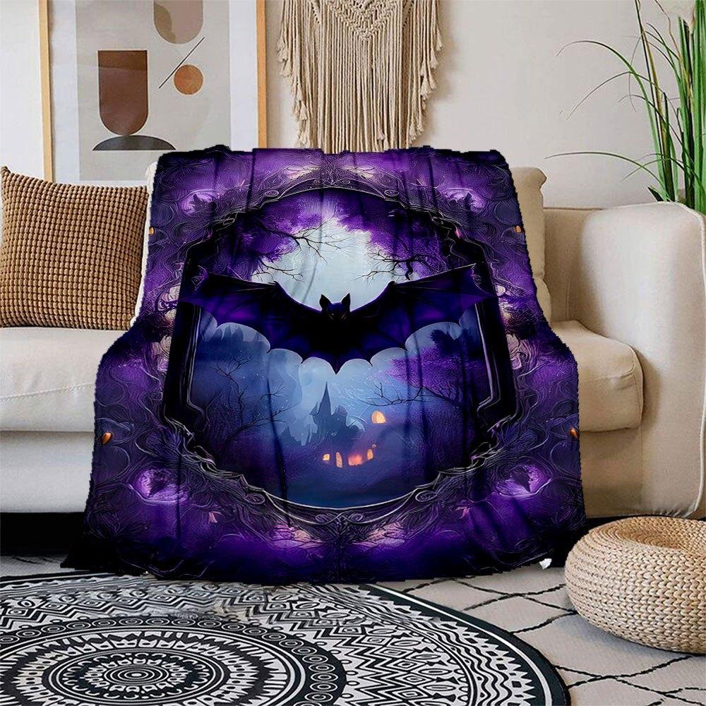 

Purple Gothic Bat Moon Framed Wall Art PrintBlanket Flannel Throw Blanket for Sofa, Bed, Travel, Camping, Office, Couch, Chair, And Bed Gift 150x180cm