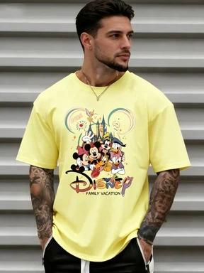T-shirt con Stampa Cartone Animato Castello Disney Estate 2026 Harajuku Larga Casual Manica Corta Top Uomo Donna