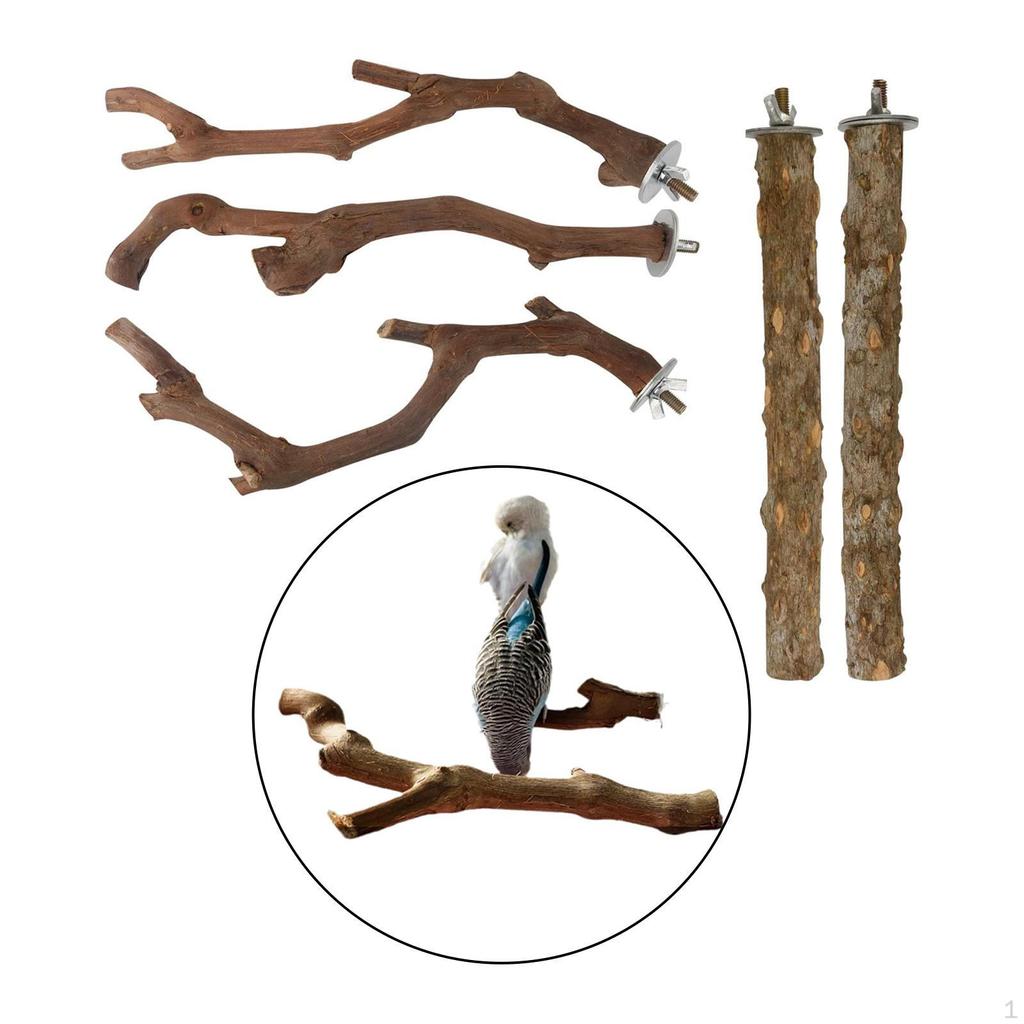 5x Bird Standing Pole Wooden Perch Parrot Stand Branches, Chewable, Grape for