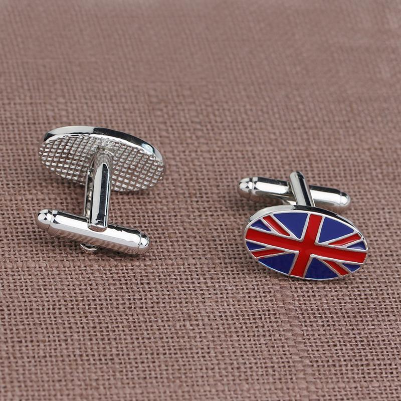 Lustige Union Jack Ovale Manschettenknöpfe Blau Rot Emaille Ärmelknopf Gemelos Für Englischen Gentleman