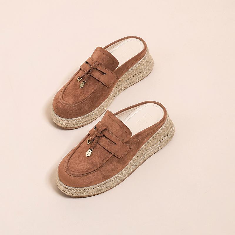 Thick-soled] Baotou half-slippers women s spring new old money wind thick-soled versatile casual Muller shoes 40 коричневый