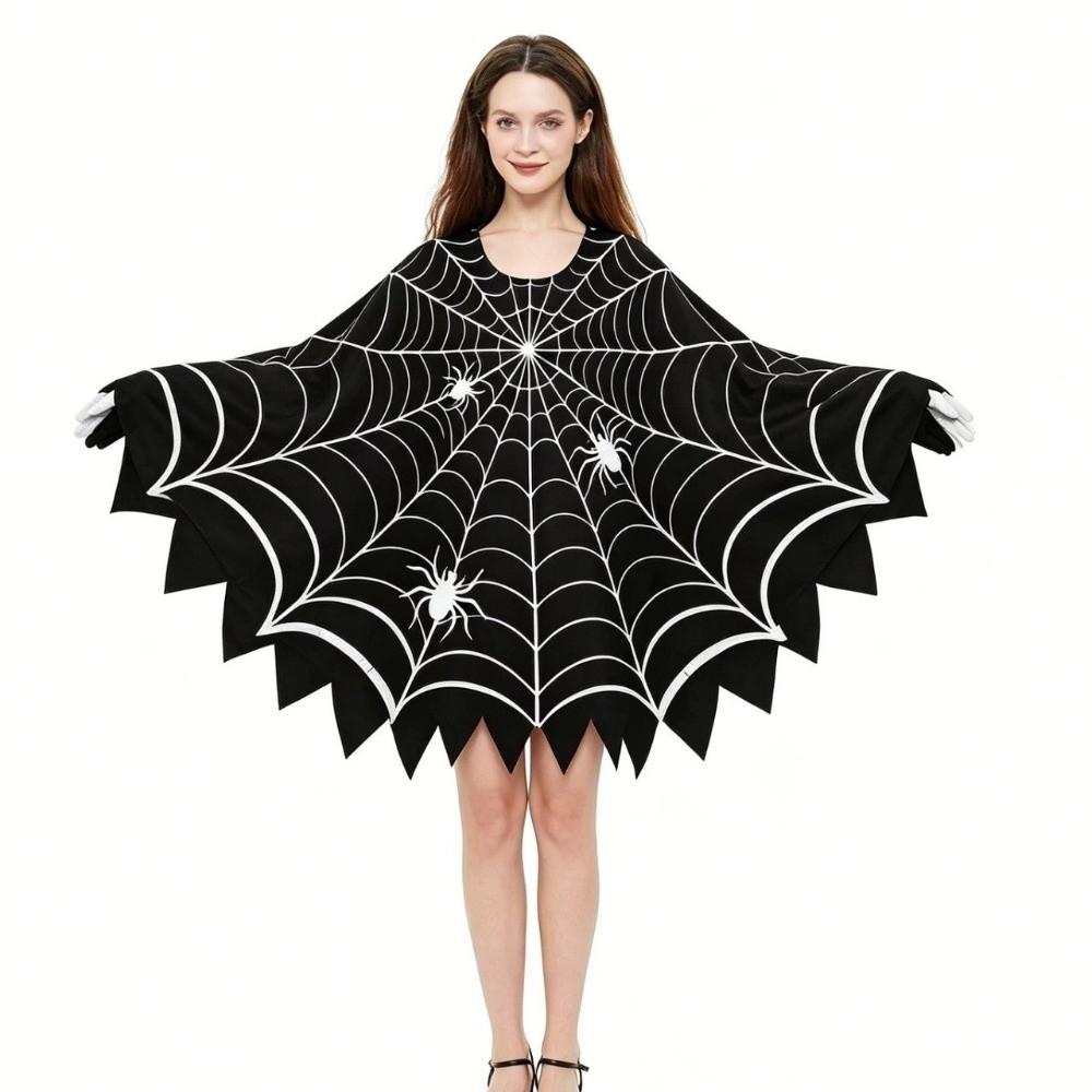 Black Shawl Halloween Spider Web Cloak Scary Poncho Cape Cosplay Party Costume  Halloween Costume