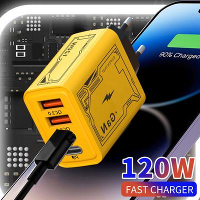 Total 120W USB C GaN Charger Muti 4 Ports Type C PD Mobile Phone Quick Fast Charging Wall Adapter for iPhone 16 Pro Max Xiaomi
