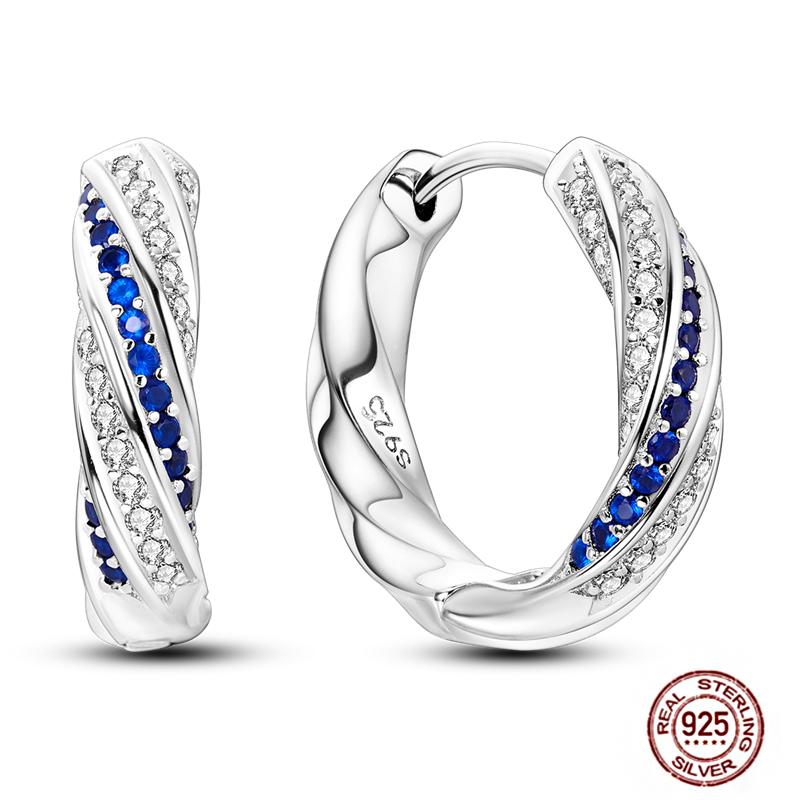 Sparkling Women Hoop Earrings 925 copper Heart Shape Star Moon Round Blue Zircon Fit Origina Drop Earrings Zircon Holiday gifts