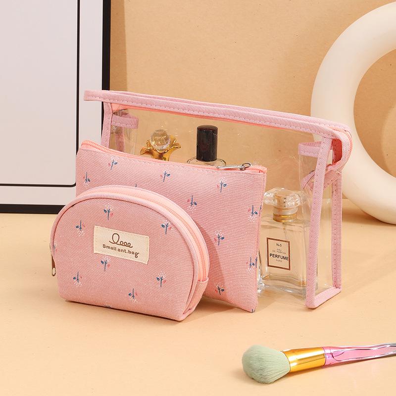 Transparent PVC Travel Cosmetic Bag Set - Waterproof, Portable, Three-Piece Toiletry Organizer for Ladies