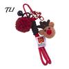 Yarn Santa Decor Christmas Claus Bag Charm, Crochet Keychain Pendant with Knitted Holiday Embellishments Faux Leather Star, Xmas Hanging for