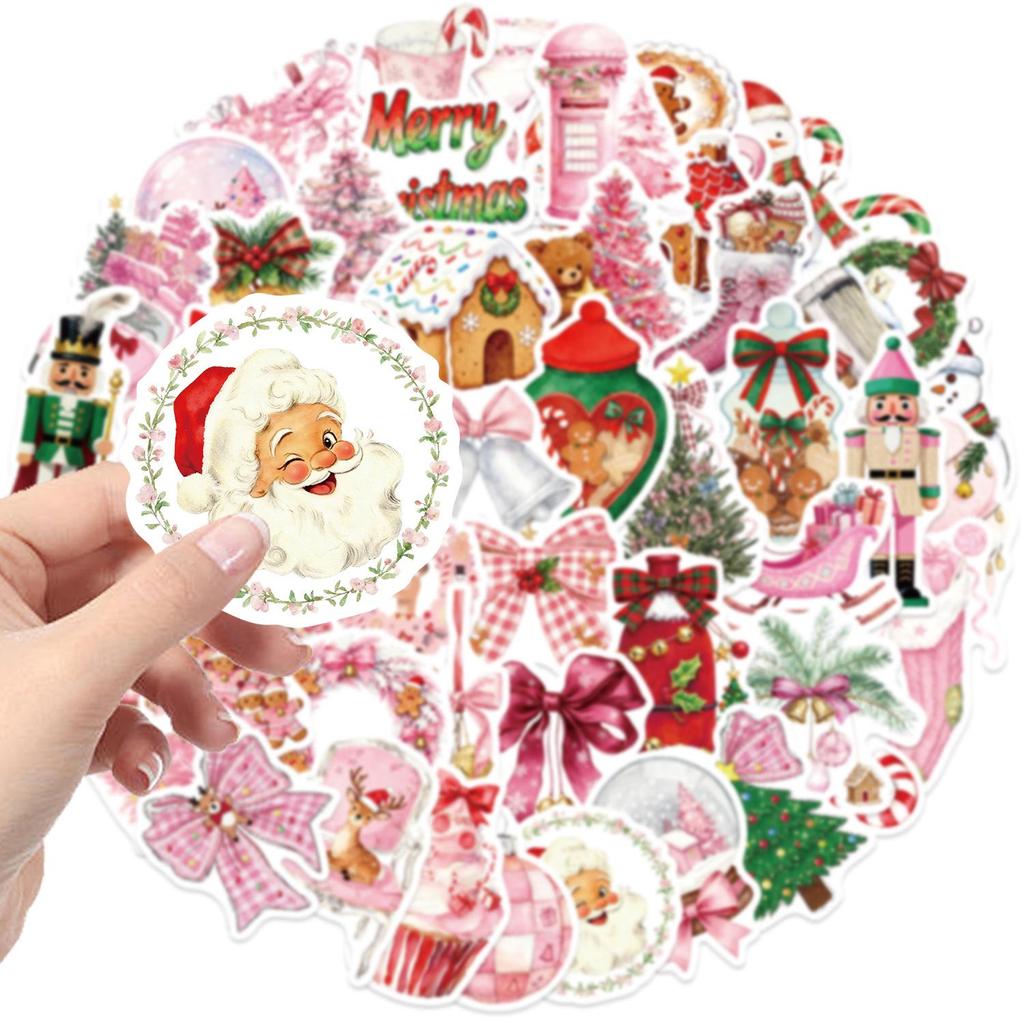 50 Waterproof Pink Christmas Stickers: English Graffiti for Scrapbooks, Phones & Decoration