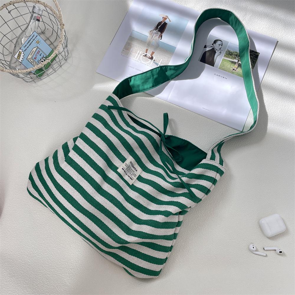 

Повседневная полосатая парусиновая сумка женская новая сумка-тоут большой вместимости двусторонняя на спине через плечо