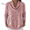 Stretchy Casual Shirt Women Tops Swing Collar Long Sleeve Shiny Rhinestones Pullover Loose Fit Solid Color Flash Design Blouse Daily Wear Soft