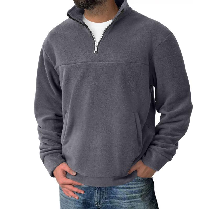 New Autumn and Winter Men's Velvet Stand Collar Sweatshirt Half Zipper Long Sleeve Large Size Casual